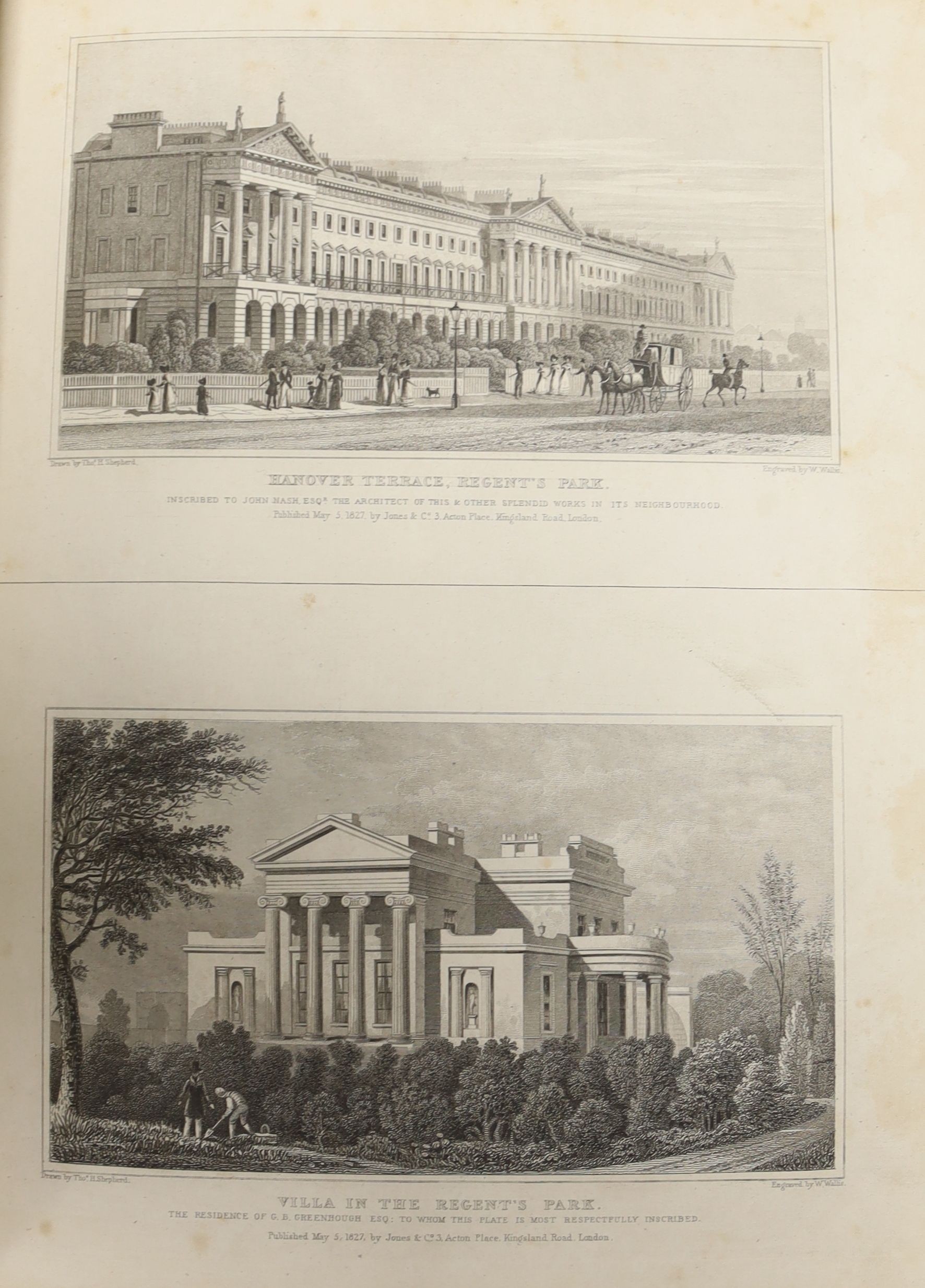 Elmes, James, Metropolitan Improvements; or London in the Nineteenth Century.... engraved pictorial and printed titles, plan of Regent's Park and num. illus. on 76 steel engraved plates; 20th century half calf and marble